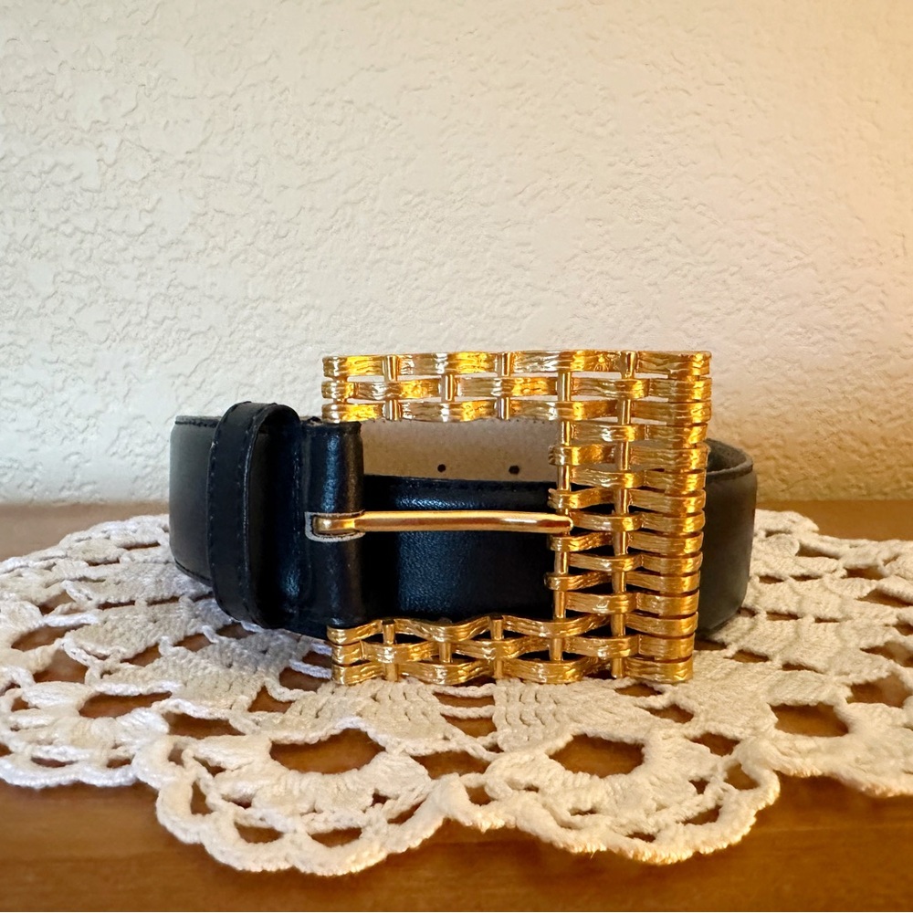 Anne Klein Vintage For Oroton Gold Buckle Blue Belt Sz S